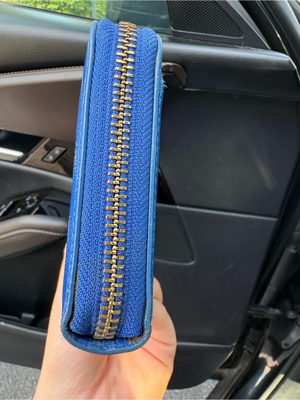 kate spade Bright Blue Patent Zip Wallet with Gold Logo - Picture 3 of 15